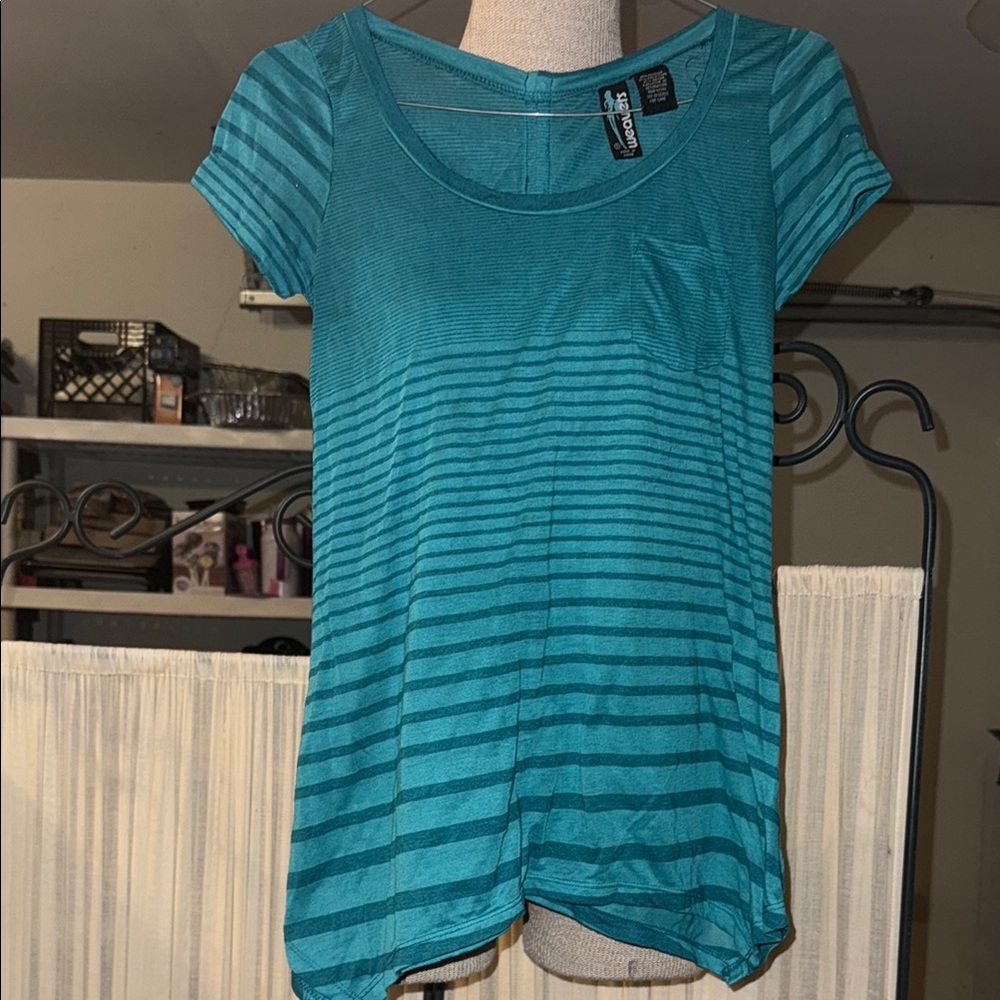 Weavers| Teal Striped Women’s Top with front pocket SZ-Small